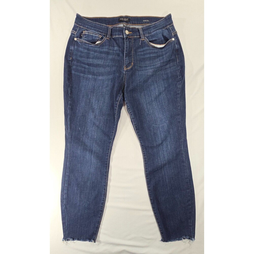Judy Blue Womens Size 18W Skinny Fit Distressed Raw Hem Jeans Dark Wash Denim BM